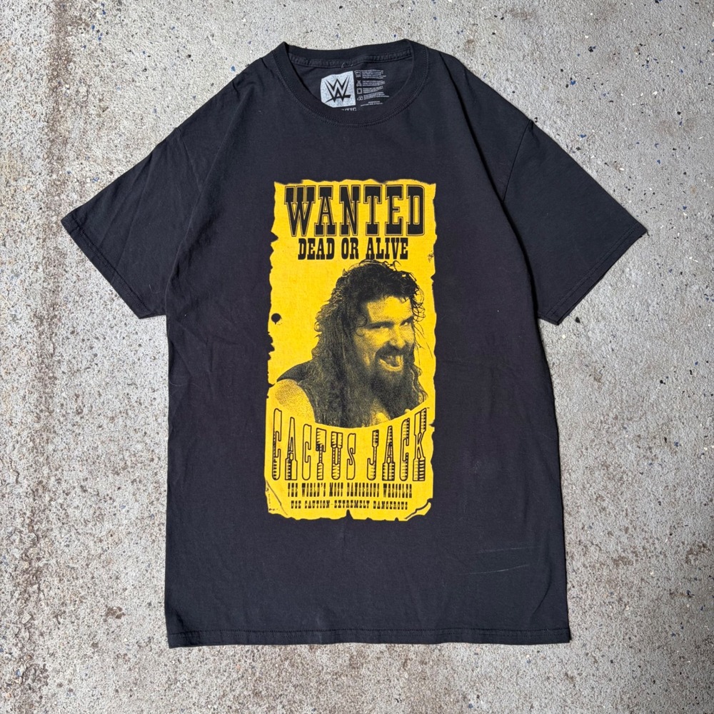 WWE Cactus Jack Wanted Dead or Alive Graphic T-Shirt Black Men Medium Mick Foley